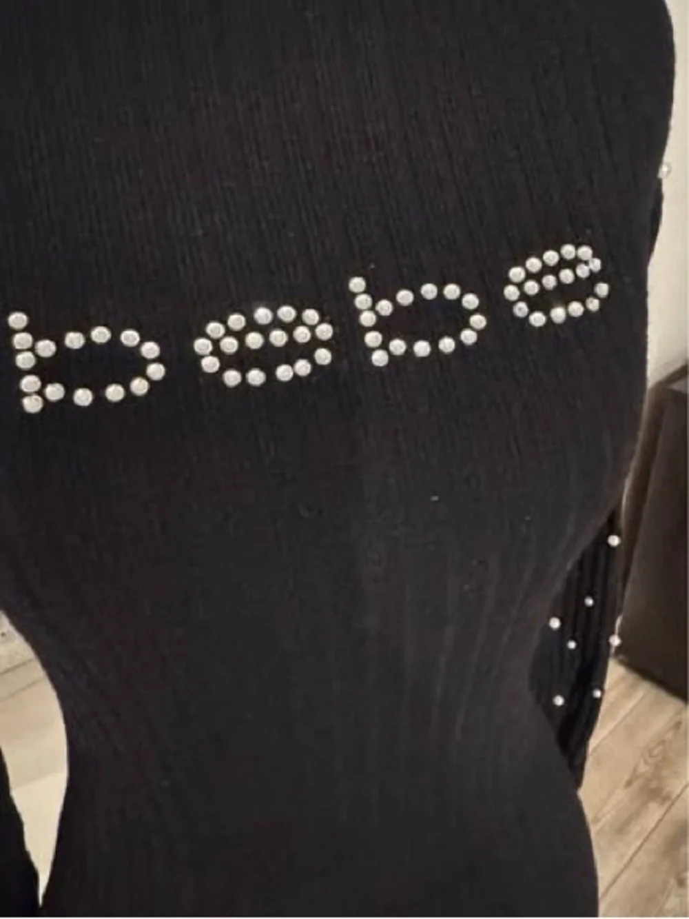 Bebe long sleeve black rhinestones/pearls size MEDIUM Logo Mock Neck Top